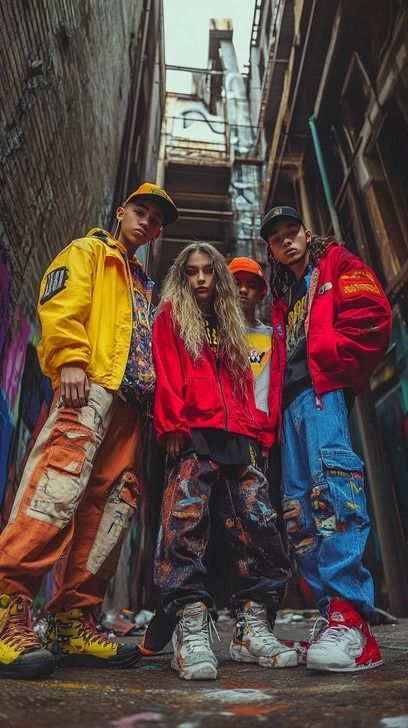 Four young individuals showcasing their vibrant…