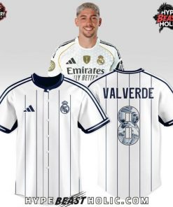 Real Madrid Valverde #8 Pinstripe Edition Baseball Jersey
