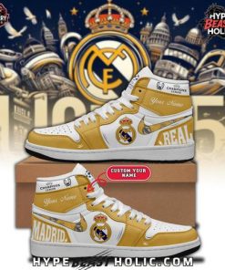 Real Madrid Champions League Custom Name Gold Air Jordan 1